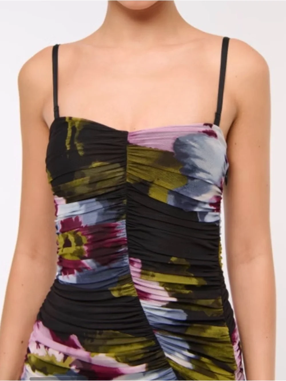 Abercrombie & Fitch Black Strapless Floral Maxi Dress with Side Slit